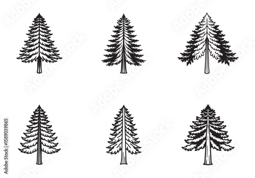 set of redwood tree icon line art vector illustration