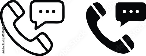 Phone Call and Chat Bubble Icon Set – Black and White Communication Vector Symbols