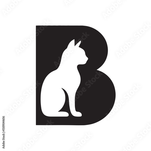Black B letter with white cat silhouette feline animal
