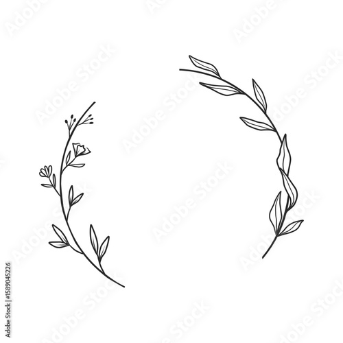 Minimalist Hand-Drawn Circular Frame with Dainty Floral Branches