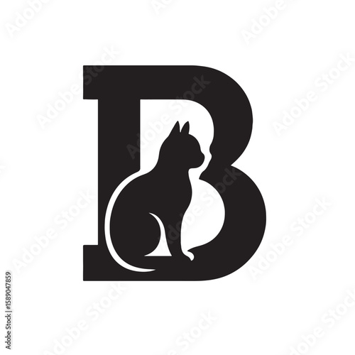 Black cat silhouette inside letter B white