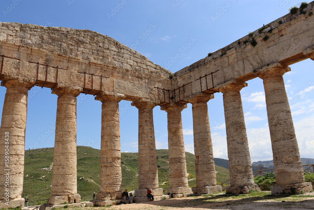 Naklejka premium Segesta, Sicily, Italy - April 7 2025: Doric Temple of Segesta