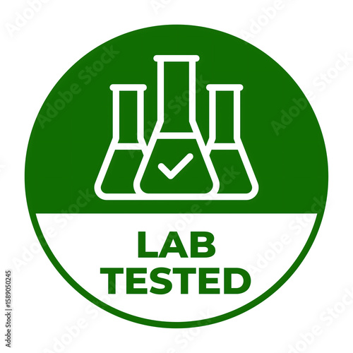 Green lab tested flasks emblem isolated on white isolated on transparent background