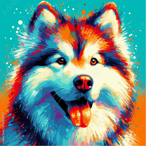 Alaskan Malamute in colorful pop art vector style