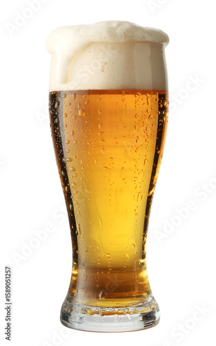 Glass of cold beer with foam isolated on transparent background  

