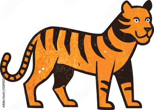 Vintage Tiger Silhouette with Rough Retro Texture