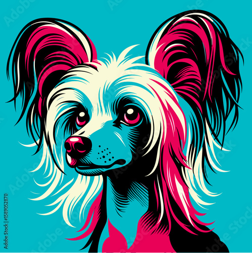 Chinese Crested dog in whimsical pop art vector style