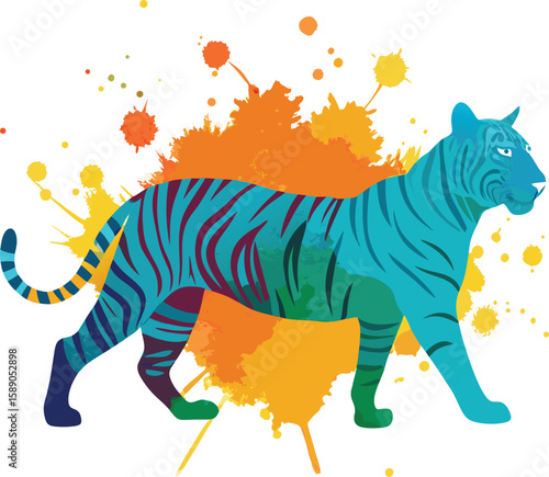 Watercolor Tiger Silhouette with Artistic Splash Texture