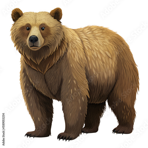 Majestic brown bear standing proudly digitally illustrated with detailed fur and features
