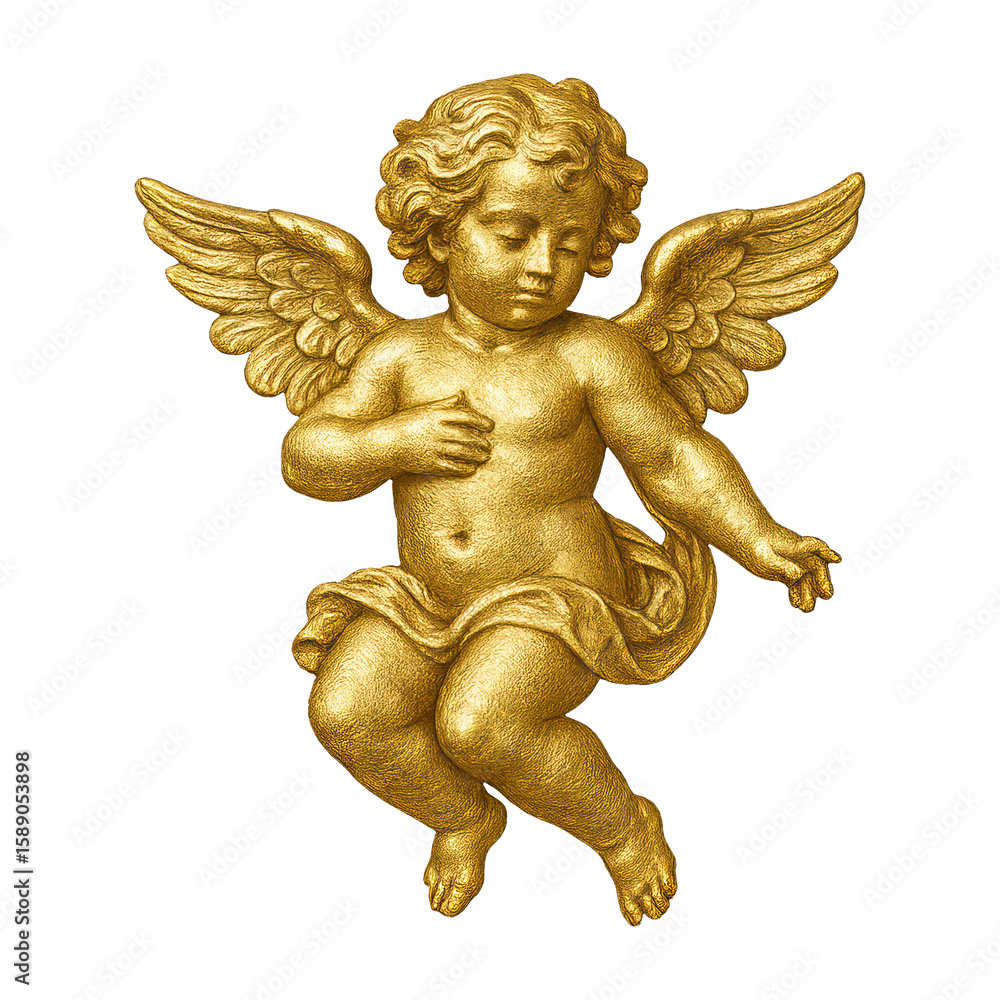 Obraz premium PNG Golden cherub with detailed wings.