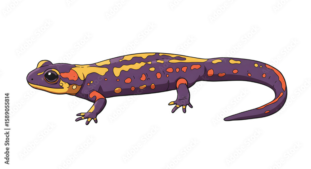 Obraz premium Cartoon Illustration of a Vibrant Salamander on Black Background png, isolated on tranparent background
