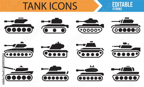 Collection of tank icons for military, defense, and warfare-themed designs and digital projects.