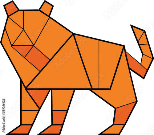 Origami Tiger Silhouette in Folded Paper Vector Style