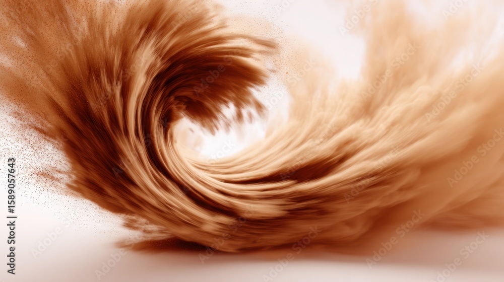 Fototapeta premium Abstract swirling golden-brown cloud formation with dynamic spiral motion and soft textured appearance for artistic design and creative backgrounds.