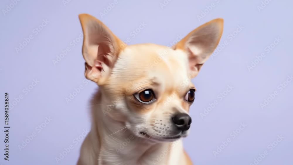 Adorable Chihuahua Dog Portrait: Curious Gaze, Studio Shot, Purple Background. Adorable Chihuahua Dog Portrait: Curious Gaze, Studio Shot, Purple Background.