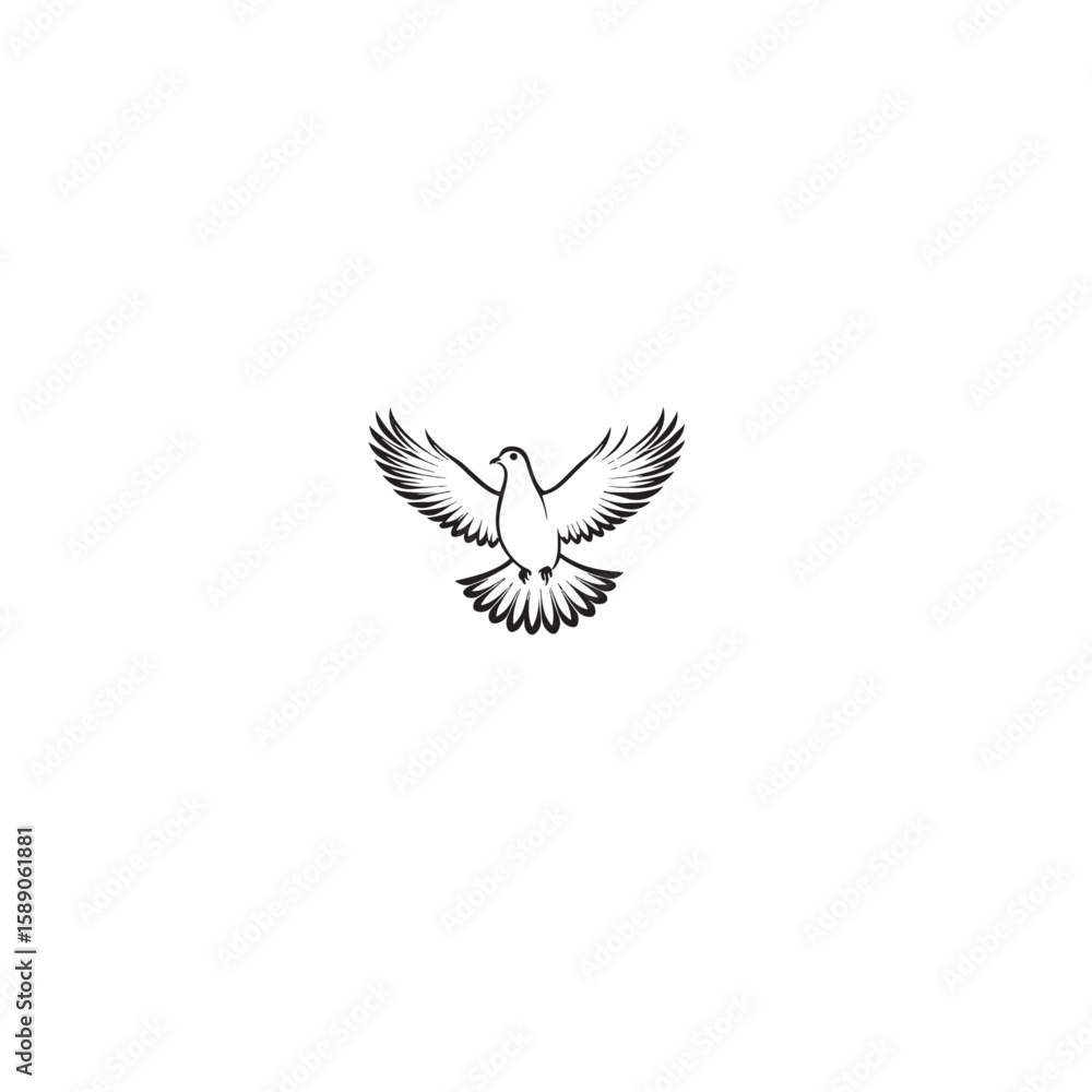Fototapeta premium A simple line drawing of a dove in flight with its wings spread widely out