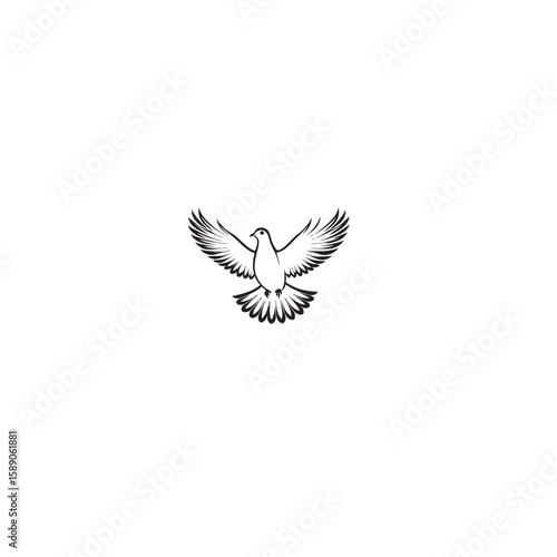 A simple line drawing of a dove in flight with its wings spread widely out