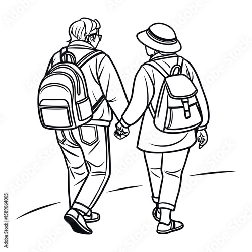 Two people middle aged are walking together vector image