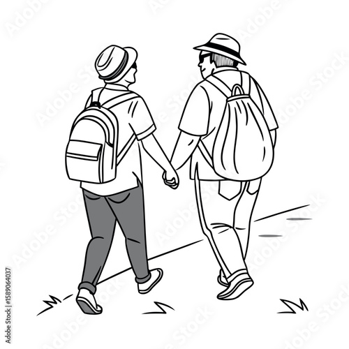 Two people middle aged are walking together vector image