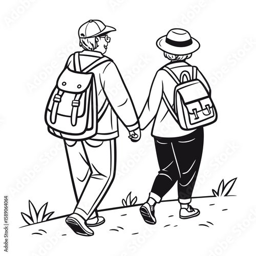 Two people middle aged are walking together vector image