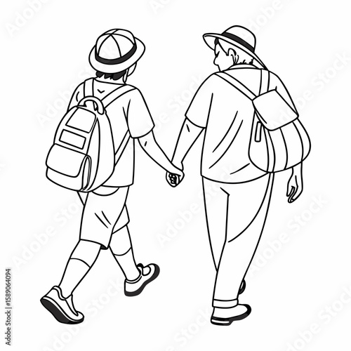 Two people middle aged are walking together vector image