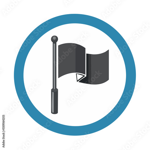 Waving Gray Flag Icon Symbol with Circle Border Signaling a Challenge or Obstacle Marker