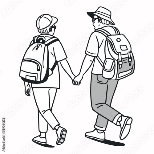 Two people middle aged are walking together vector image