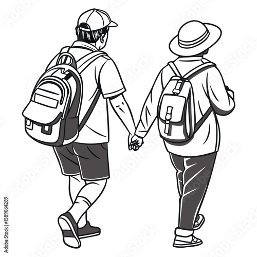 Two people middle aged are walking together vector image