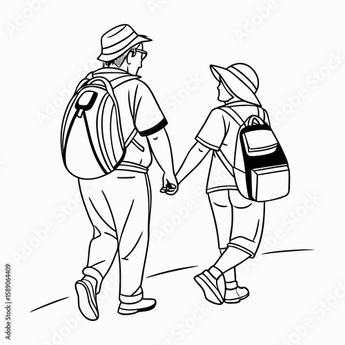 Two people middle aged are walking together vector image