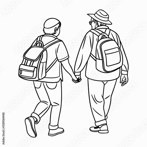 Two people middle aged are walking together vector image