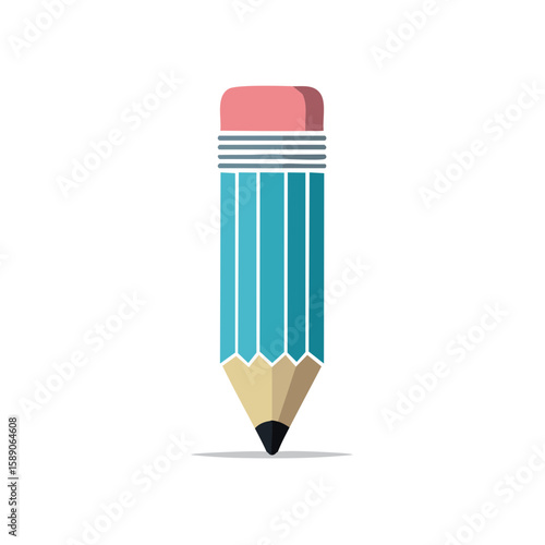 Teal pencil with eraser, stationery tool on a black background. Close-up of a drawing utensil.