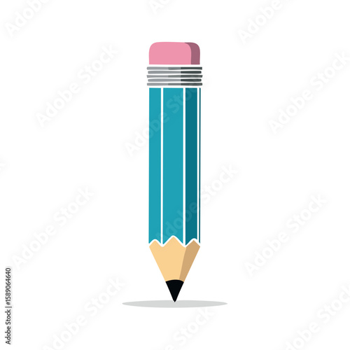 Blue pencil with eraser illustration on black background, back to school, writing instrument, drawing supply
