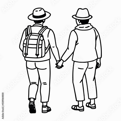Two people middle aged are walking together vector image
