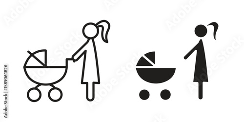 Woman with Baby Stroller icon for web designs. editable pictogram.