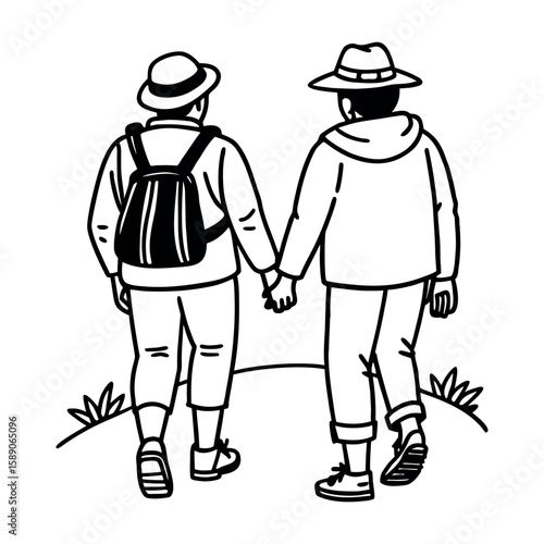 Two people middle aged are walking together vector image