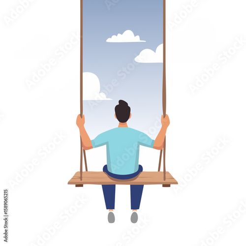 Man on Swing under Sky Cartoon