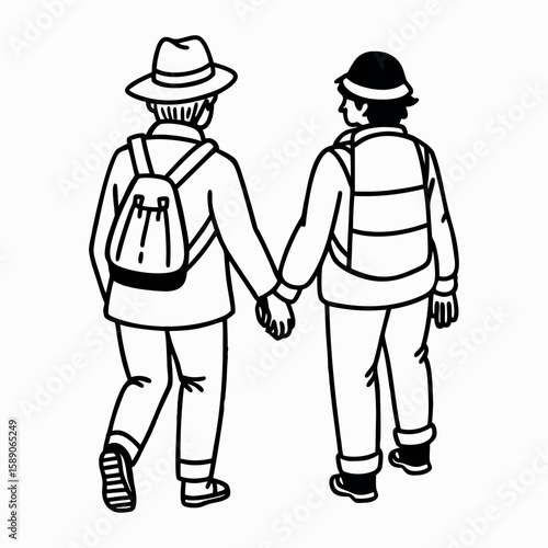 Two people middle aged are walking together vector image