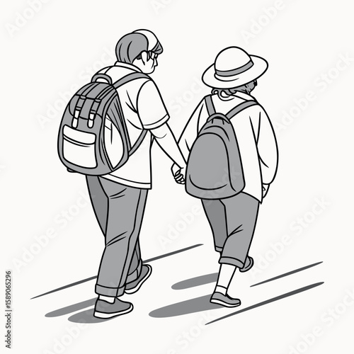Two people middle aged are walking together vector image