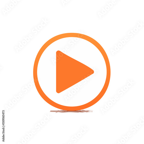 Orange play button icon graphic design element on black background for starting media playback or motion