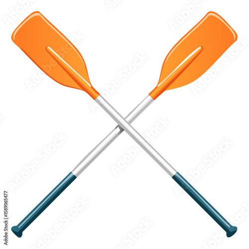 Crossed paddles illustration orange oars for kayaking canoeing or rafting active watersport equipment icon adventure