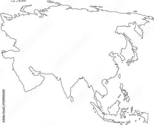 Blank map of the Asian continent without national borders, showing only continental outline, ideal for education, infographics, or design use.

