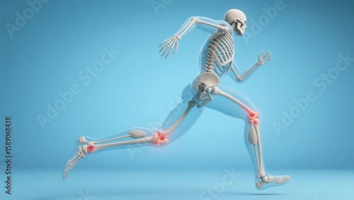 Full body bone joint model, such as running posture full body joints, 3D joint model, from the style, it is medical visualization style.