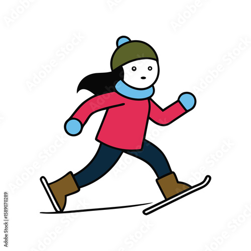 snowshoeing female exercise cartoon art