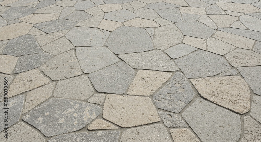 Fototapeta premium Textured stone tile wall, neutral tones and irregular shapes, earthy stone cladding
