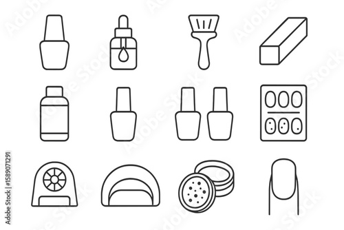 Outline of nail care tools on dark background