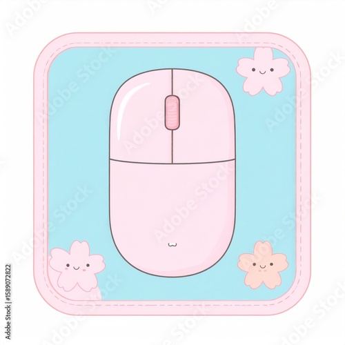Pink Wireless Computer Mouse With Sakura Flowers On Light Blue Background