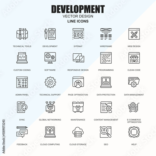 Development Vector Design Line Icons