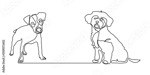 Outline line dog one pet continuous animal puppy illustration silhouette art. Dog outline line abstract doodle vector logo drawing sketch linear icon happy dachshund simple white background cute walk.