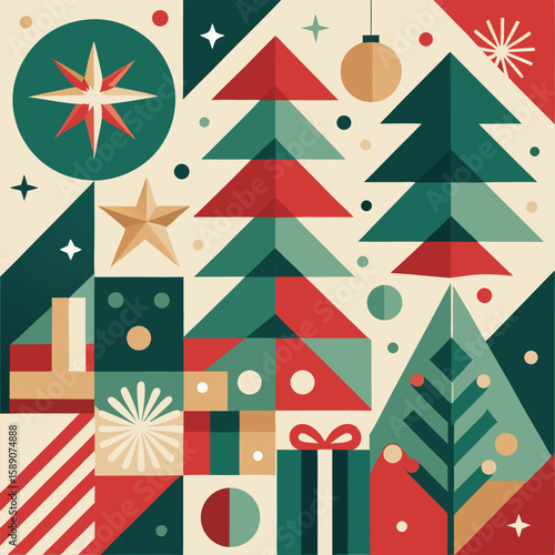 Festive abstract christmas pattern with geometric shapes in retro colors a modern holiday theme pattern for the season’s best seller designs
