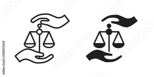 Justice scales in Hand icon for web designs. editable pictogram.
